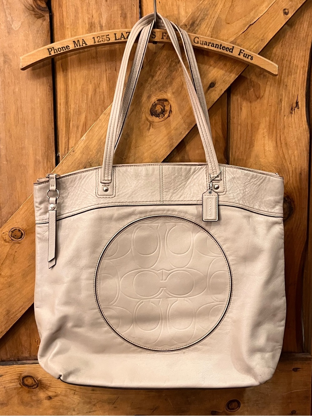 Coach Laura F18336 Signature Embossed Leather Large Tote – Taupe Beige